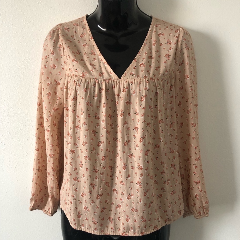 Madewell pale pink v neck floral blouse style AF616 XS